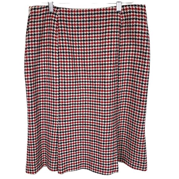 Talbots Women's 12 Wool Skirt Red Black Houndstooth A Line Hem Pleated - Picture 1 of 10